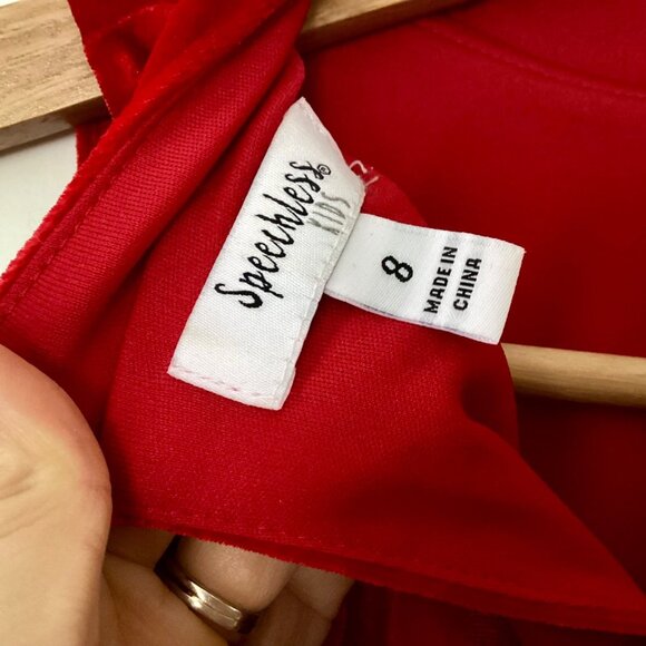 SPEECHLESS Big Girls Floral Halter Neck Red Velvet Hi-Low Party Dress - Picture 9 of 11